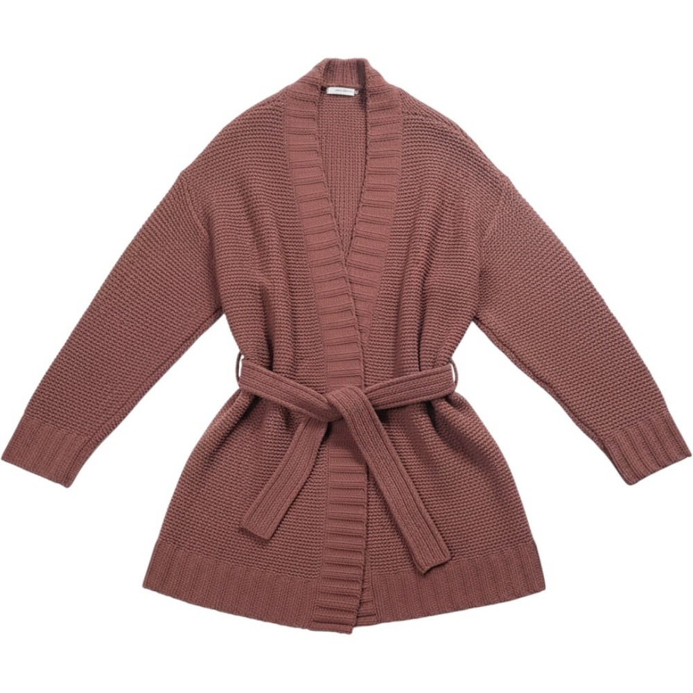 Aerie Chenille Chunky Knit Tie Waist Cardigan Burgundy Small